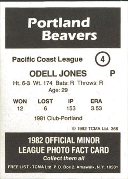 1982 TCMA Portland Beavers #4 Odell Jones Back