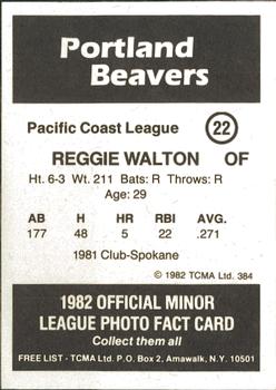 1982 TCMA Portland Beavers #22 Reggie Walton Back