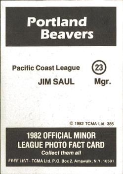 1982 TCMA Portland Beavers #23 Jim Saul Back