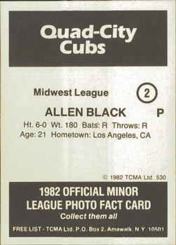 1982 TCMA Quad City Cubs #2 Allen Black Back