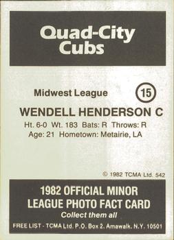 1982 TCMA Quad City Cubs #15 Wendell Henderson Back