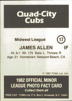 1982 TCMA Quad City Cubs #17 James Allen Back