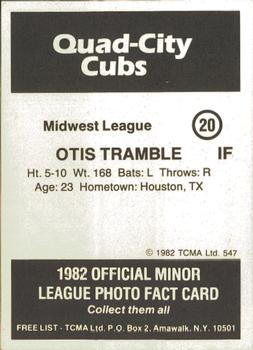 1982 TCMA Quad City Cubs #20 Otis Tramble Back