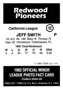 1982 TCMA Redwood Pioneers #12 Jeff Smith Back
