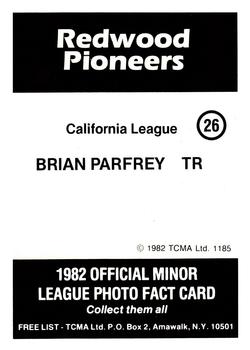 1982 TCMA Redwood Pioneers #26 Brian Parfrey Back