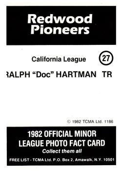 1982 TCMA Redwood Pioneers #27 Ralph Hartman Back