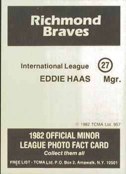 1982 TCMA Richmond Braves #27 Eddie Haas Back