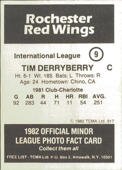 1982 TCMA Rochester Red Wings #9 Tim Derryberry Back