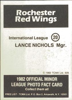 1982 TCMA Rochester Red Wings #20 Lance Nichols Back