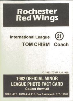 1982 TCMA Rochester Red Wings #21 Tom Chism Back