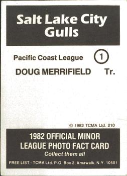 1982 TCMA Salt Lake City Gulls #1 Doug Merrifield Back