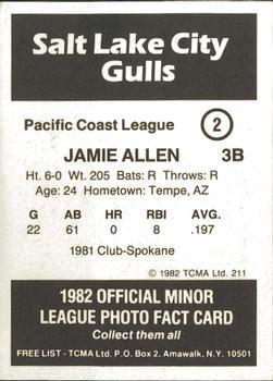 1982 TCMA Salt Lake City Gulls #2 Jamie Allen Back