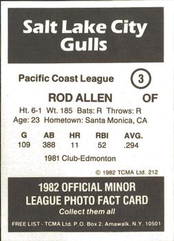 1982 TCMA Salt Lake City Gulls #3 Rod Allen Back