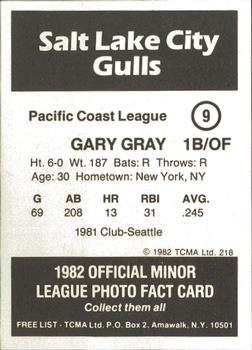 1982 TCMA Salt Lake City Gulls #9 Gary Gray Back