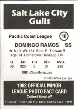 1982 TCMA Salt Lake City Gulls #16 Domingo Ramos Back