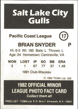 1982 TCMA Salt Lake City Gulls #17 Brian Snyder Back