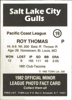 1982 TCMA Salt Lake City Gulls #19 Roy Thomas Back