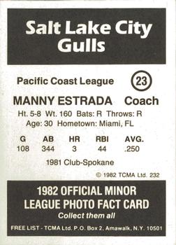 1982 TCMA Salt Lake City Gulls #23 Manny Estrada Back