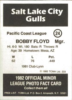 1982 TCMA Salt Lake City Gulls #24 Bobby Floyd Back