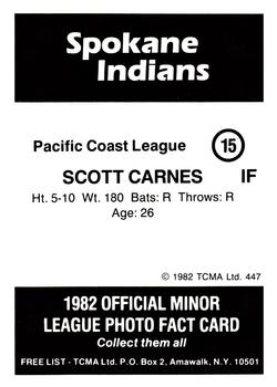 1982 TCMA Spokane Indians #15 Scott Carnes Back