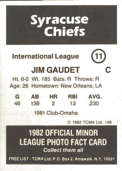 1982 TCMA Syracuse Chiefs #11 Jim Gaudet Back
