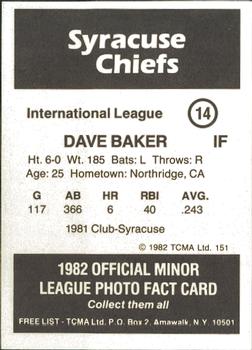 1982 TCMA Syracuse Chiefs #14 Dave Baker Back