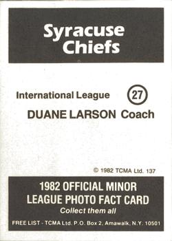 1982 TCMA Syracuse Chiefs #27 Duane Larson Back