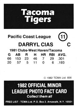 1982 TCMA Tacoma Tigers #11 Darryl Cias Back