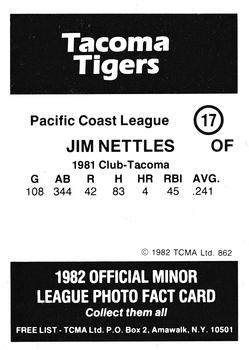 1982 TCMA Tacoma Tigers #17 Jim Nettles Back