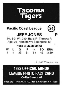 1982 TCMA Tacoma Tigers #24 Jeff Jones Back