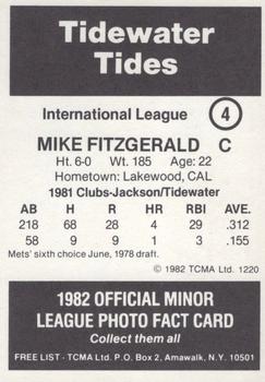 1982 TCMA Tidewater Tides #4 Mike Fitzgerald Back