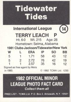 1982 TCMA Tidewater Tides #14 Terry Leach Back