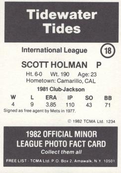 1982 TCMA Tidewater Tides #18 Scott Holman Back