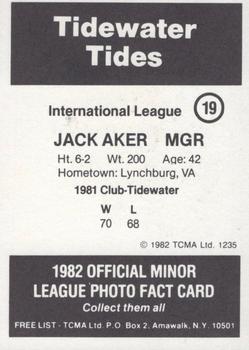 1982 TCMA Tidewater Tides #19 Jack Aker Back