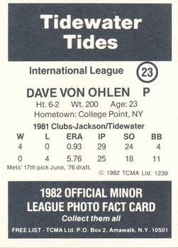 1982 TCMA Tidewater Tides #23 Dave Von Ohlen Back