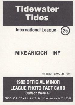 1982 TCMA Tidewater Tides #25 Mike Anicich Back
