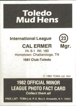 1982 TCMA Toledo Mud Hens #23 Cal Ermer Back