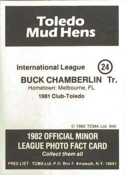 1982 TCMA Toledo Mud Hens #24 Buck Chamberlin Back