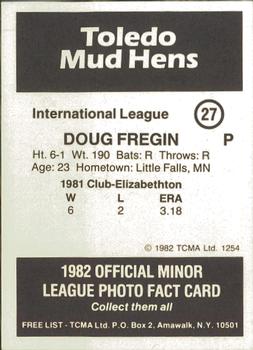 1982 TCMA Toledo Mud Hens #27 Doug Fregin Back