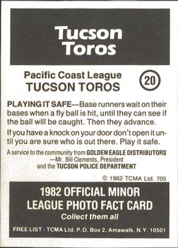 1982 TCMA Tucson Toros #20 George Cappuzzello Back