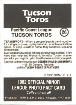 1982 TCMA Tucson Toros #26 Denis Menke Back