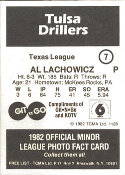 1982 TCMA Tulsa Drillers #7 Al Lachowicz Back