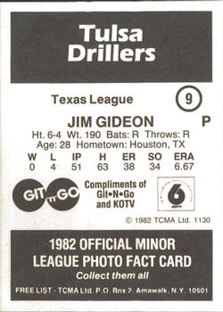1982 TCMA Tulsa Drillers #9 Jim Gideon Back