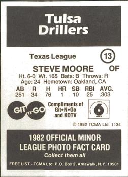 1982 TCMA Tulsa Drillers #13 Steve Moore Back