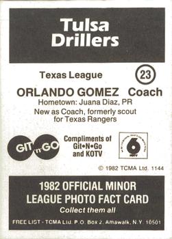 1982 TCMA Tulsa Drillers #23 Orlando Gomez Back