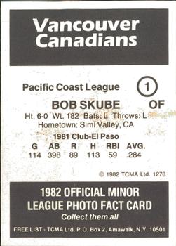 1982 TCMA Vancouver Canadians #1 Bob Skube Back