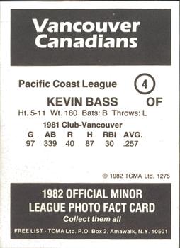 1982 TCMA Vancouver Canadians #4 Kevin Bass Back