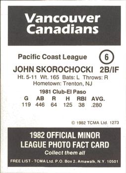 1982 TCMA Vancouver Canadians #6 John Skorochocki Back