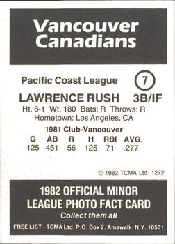 1982 TCMA Vancouver Canadians #7 Lawrence Rush Back