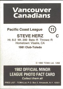 1982 TCMA Vancouver Canadians #11 Steve Herz Back